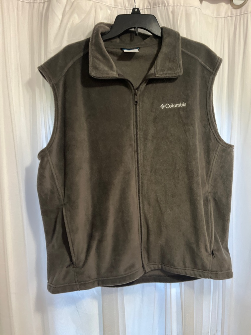 Men's Columbia Steens Mountain Fleece Vest gray zip sleeveless flannel warm